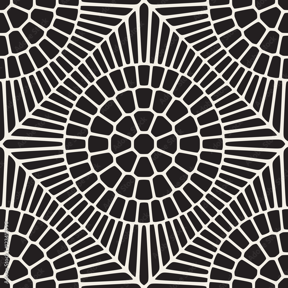 Obraz premium Vector Seamless Black and White Rounded Lace Ornamental Pattern