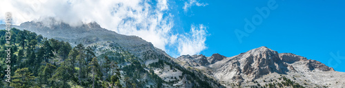 Panoramic view of Mount Olympus peaks from refuge A in summer. photo