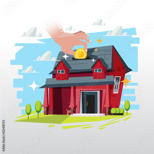 insert money coin to house. mortgage or real state investment - vector illustration