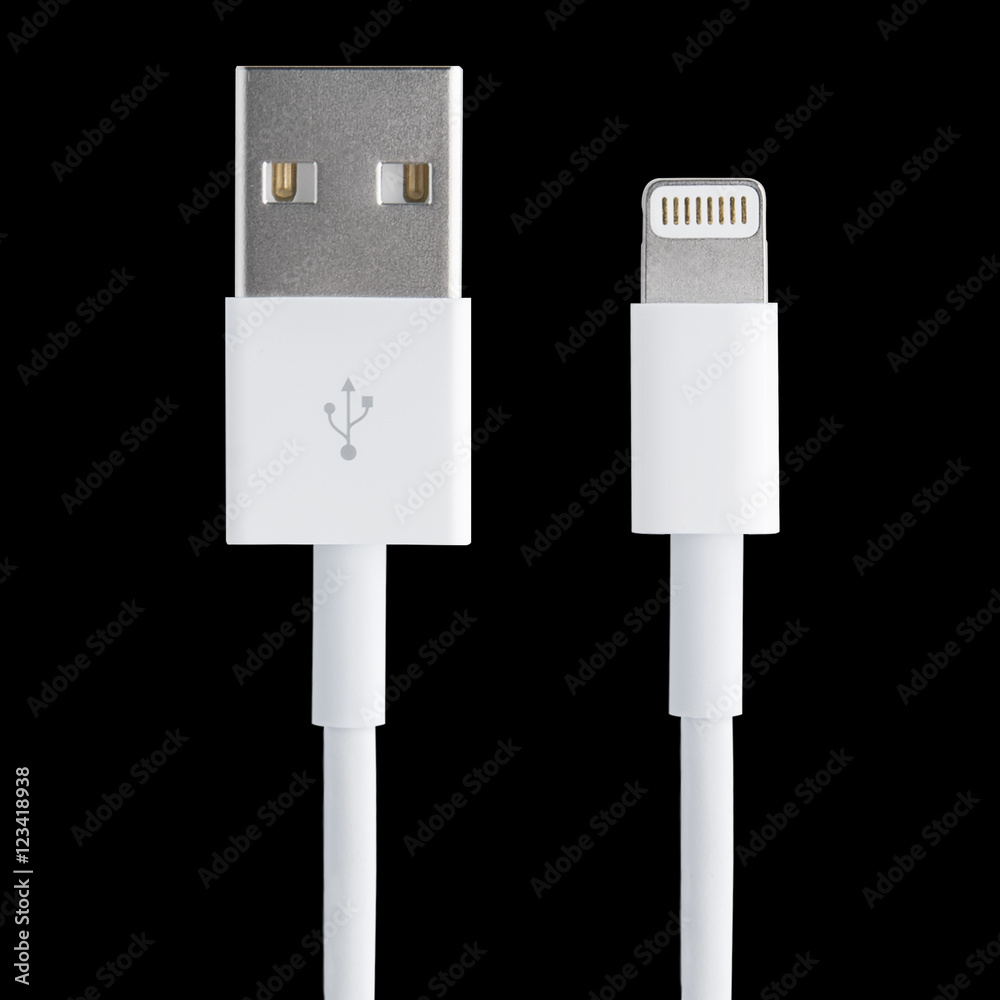 White usb mobile charging cable with clipping path White usb mobile charging cable with clipping path