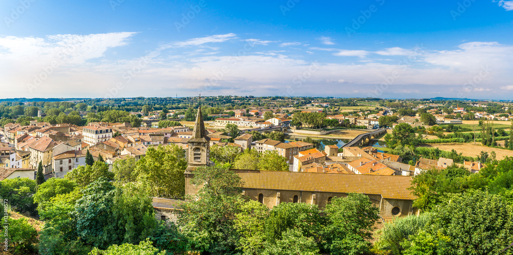Panoramic view at the Beziers city with St.Jude church in France