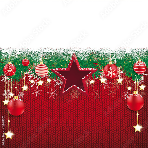 Snow Fir Twigs Stars Baubles Knitting Fabric