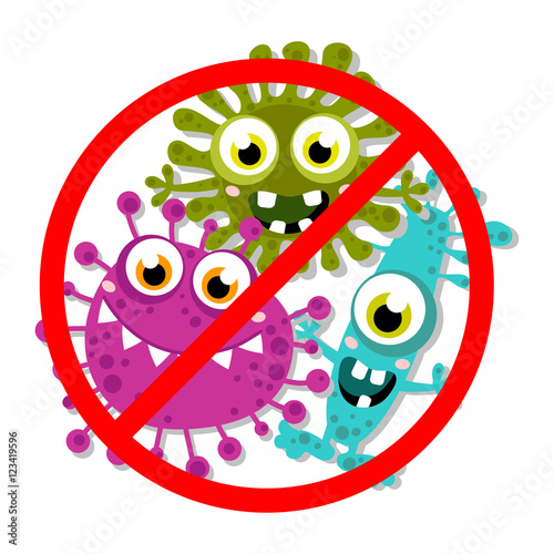 Germ, Bacteria, Virus, Microbe, Pathogen Characters. Cartoon, fun for children characters. Vector illustration