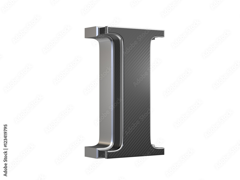 Uppercase Letter I - steel and carbon extruded letter isolated on white background Uppercase Letter I - steel and carbon extruded letter isolated on white background