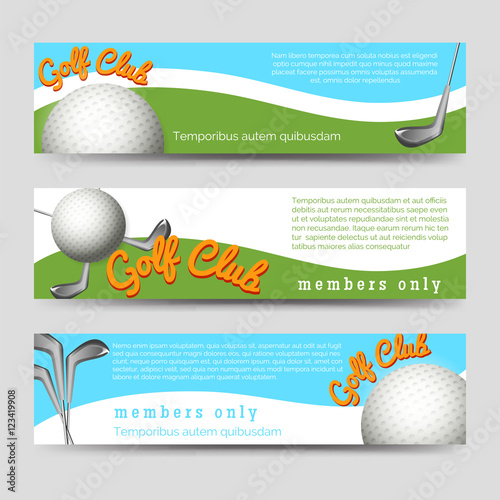 Golf club banners template vector illustration. Sport banners with clubs and balls