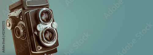 Vintage old TLR medium format film camera with copy space