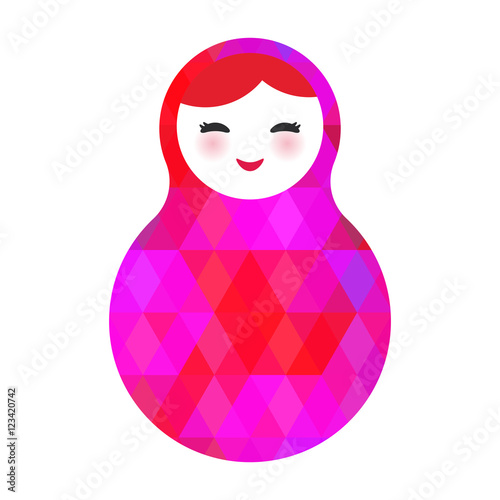 Russian dolls matryoshka screw up one's eyes with bright rhombus on white background, pink colors. Vector