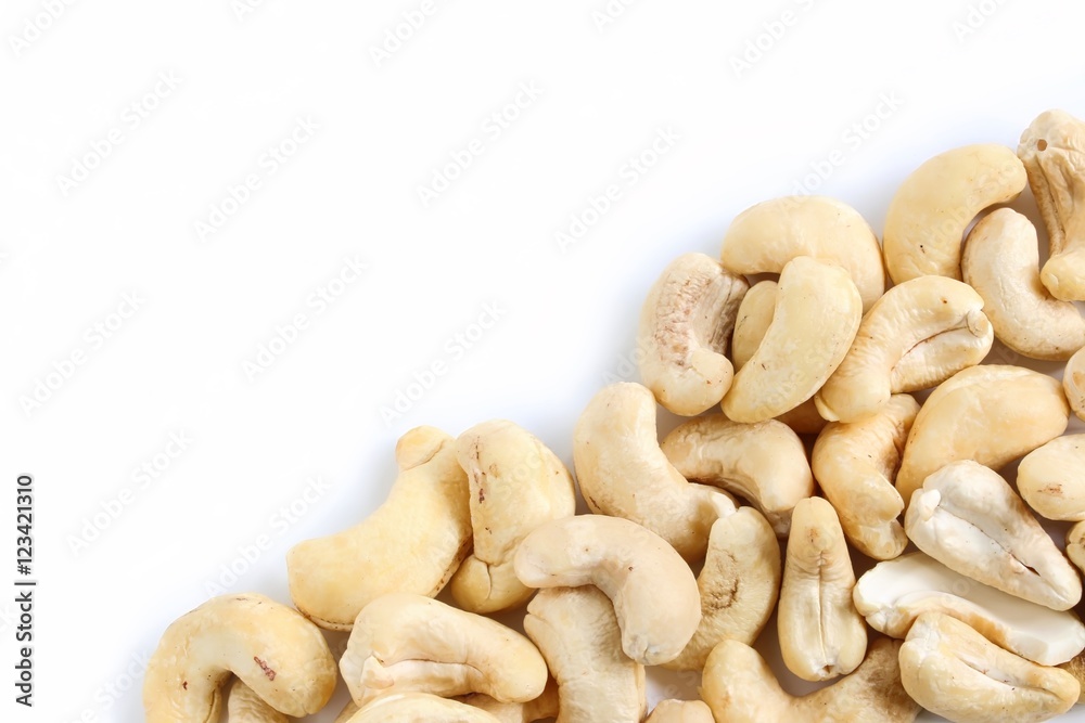 Natural Cashew Nuts on White Background Natural Cashew Nuts on White Background