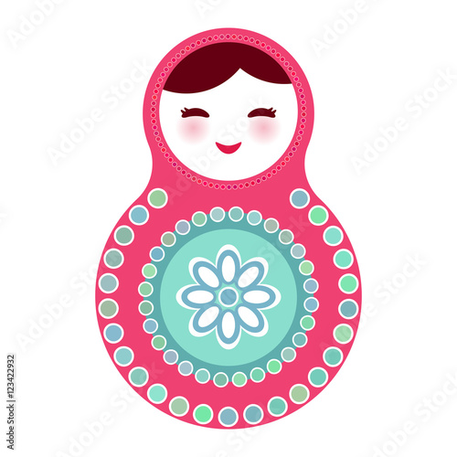 Russian dolls matryoshka on white background, pink blue colors. Vector