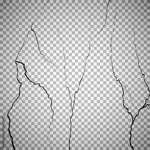 Wall cracks on checkered background. Rough effect, surface, break or destruction. Vector illustration