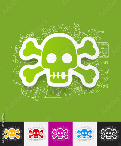 skull paper sticker with hand drawn elements