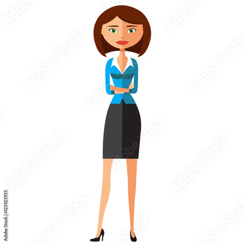 Young cartoon banker lady with crossed arms vector illustration