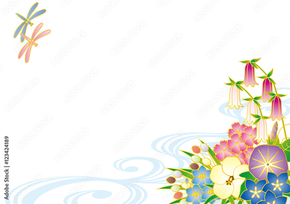 Naklejka premium 夏から初秋の花の背景素材 和柄
