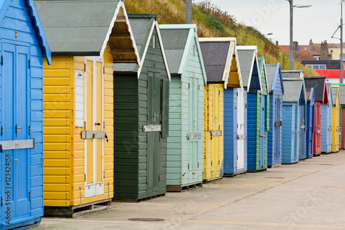 The famous painted beach huts in Sheringham, Norfolk, England