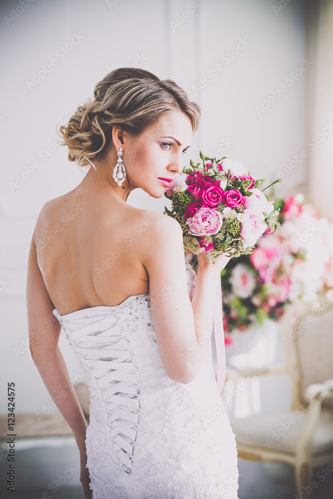 Beautiful Bride portrait wedding makeup and hairstyle with diamond crown Beautiful Bride portrait wedding makeup and hairstyle with diamond crown
