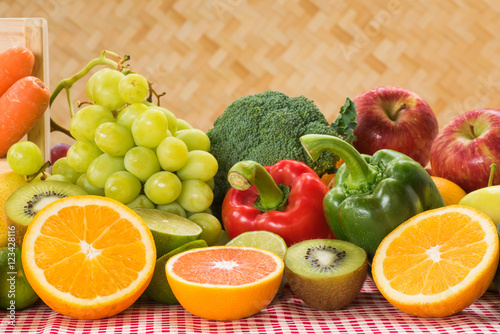 Arrangement nutrition fresh fruits and vegetables for healthy