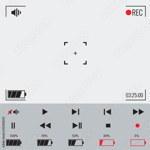 Focusing screen of the camera. Vector viewfinder and video icons