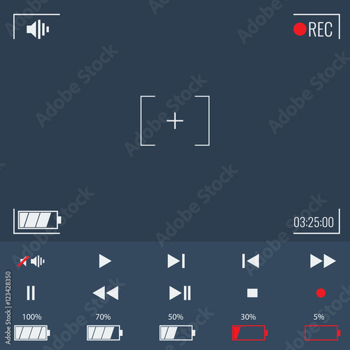 Focusing screen of the camera. Vector viewfinder and video icons