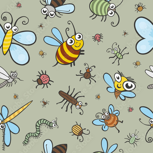 Funny bugs, ladybird and insects seamless vector texture. Childr © subjob