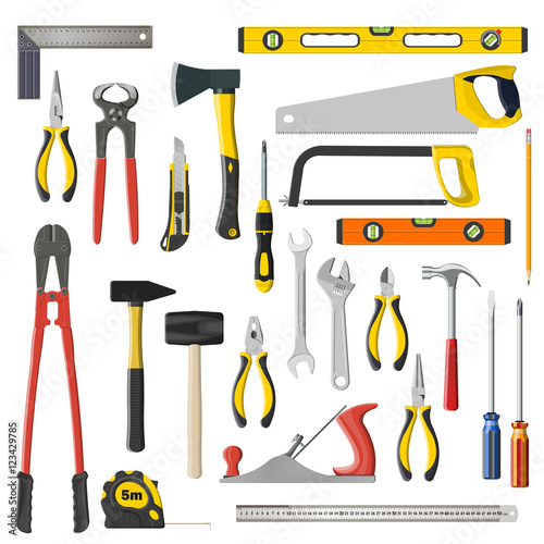 set of vector repair and woodwoork tools on a white background photo