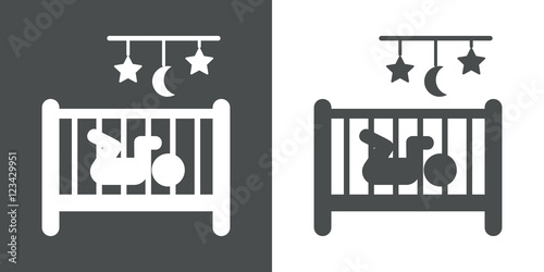 Icono plano bebé en cuna gris