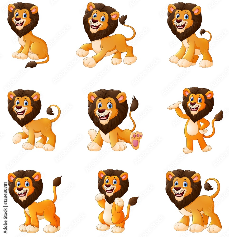 Naklejka premium Lion cartoon set collection