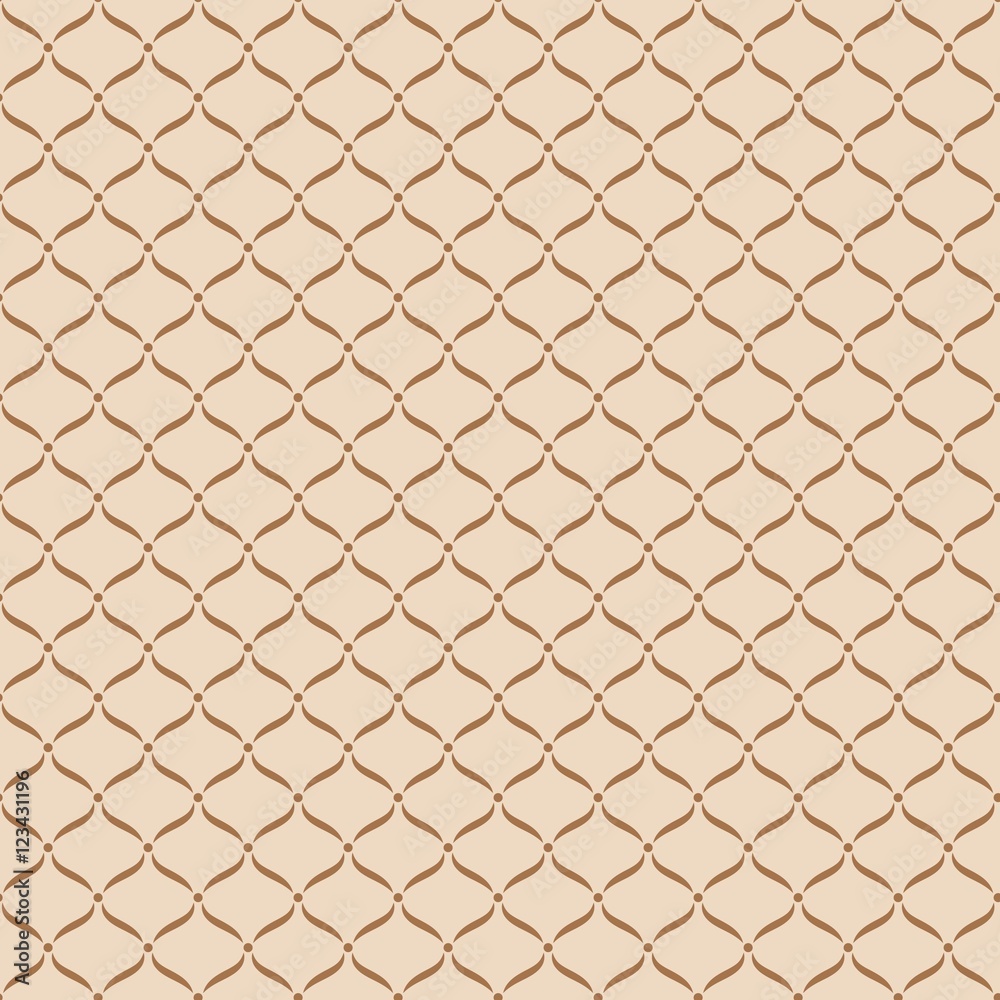 Fototapeta premium Brown net on beige background seamless pattern