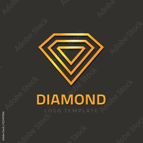 Diamond logotype vector illustration isolated on dark background  golden jewel logo glossy outline line style  concept of jewelry brand sign  geometric creative jewellery symbol