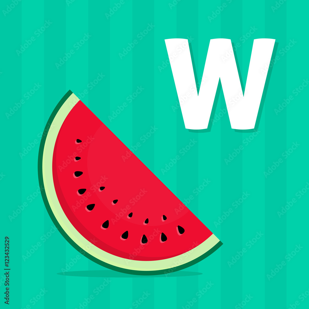 Alphabet letters learning card with letter W for kids, children learning english alphabet card, preschool education Alphabet letters learning card with letter W for kids, children learning english alphabet card, preschool education