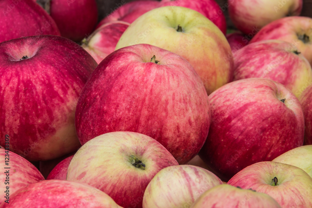 background of many beautiful, juicy red and green apples background of many beautiful, juicy red and green apples
