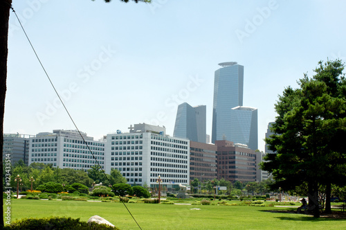 Modern buildings on Yeouido in Seoul in summer