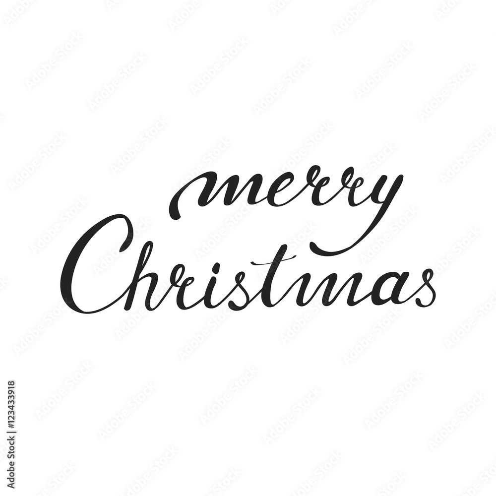 Merry Christmas black ink calligraphic phrase on white backgroun