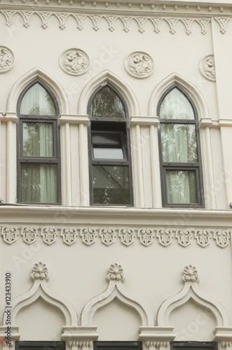 Architectural details and decoration of the vintage  facade fram