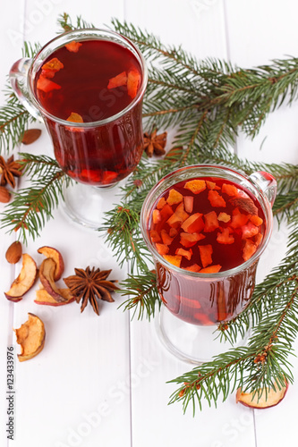 Hot winter drinks. Red tea fir needles