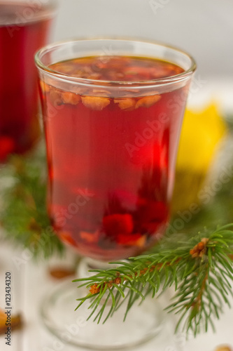 Hot winter drinks. Red tea fir needles