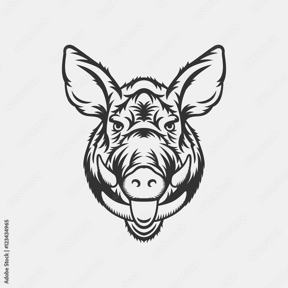 Wild boar head logo or icon in one color. Stock vector illustration