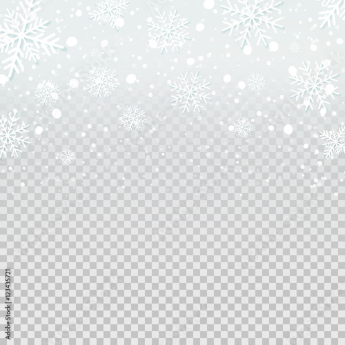 Falling snow backdrop on transparent background.