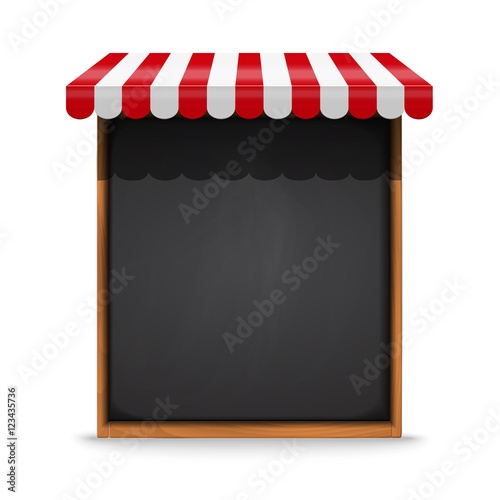 Black chalkboard frame with red awning
