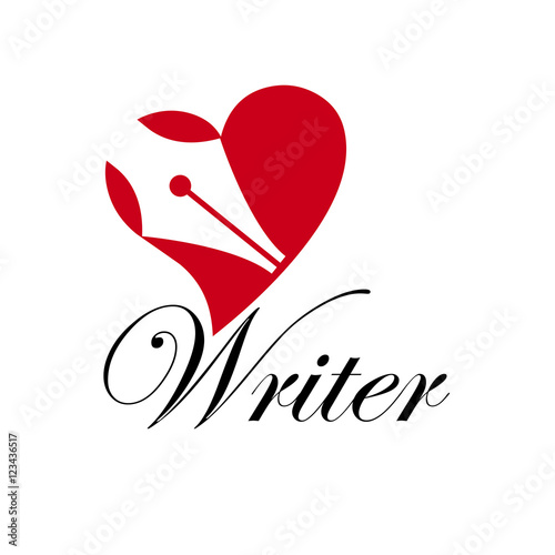 Vector sign writer. Fountain pen in a heart. Love story
