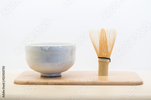 Empty tea cup japan with whisk.
 photo