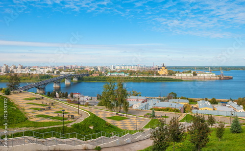 Photography view of the confluence of the Oka and Volga rivers from the embankment in Nizhny