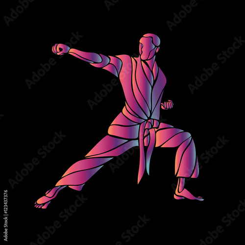 Martial arts abstract silhouette on black background. Vector © kluva