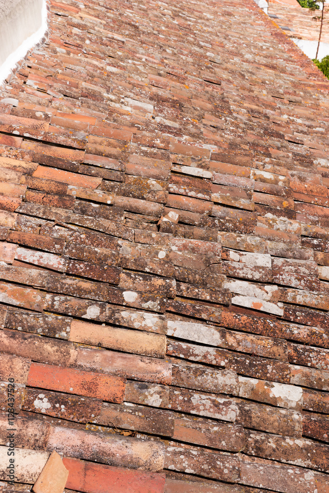 Close up of old red tile roofs Close up of old red tile roofs