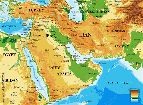 Middle East-physical map