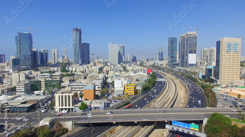 Tel Aviv skyline - Aerial photo of Tel Aviv s center with Ayalon freeway  