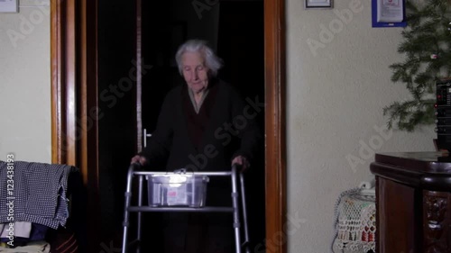 99 Years Old Woman With Walker, Very Old Person, Disabled Old Woman