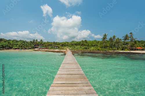 Wooden bridge for entry to the remote island