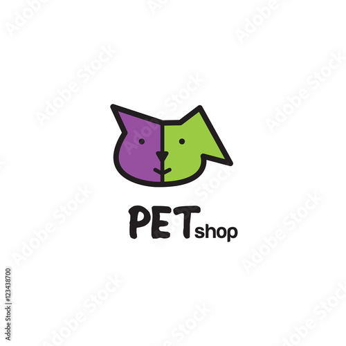 Pet shop logo design - symbol. Stylized modern design element. Cat and dog. For pet shop.