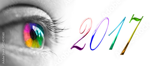 2017 and colorful rainbow eye header, 2017 new year greetings concept