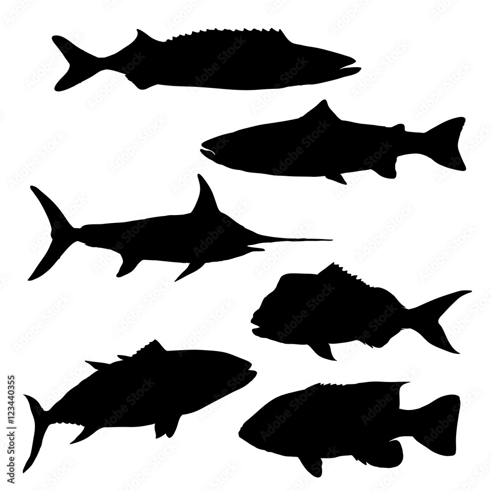 sea fishes silhouette set
